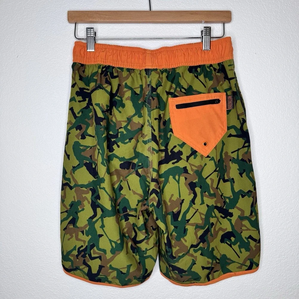 BASEBALLISM Mens Size Medium Camouflage Baseball Swim‎ Trunks Orange Trim